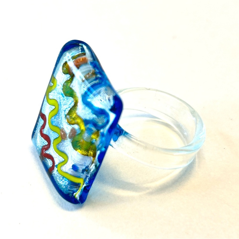 Colourful Abstract Art Glass Ring 5.5 size